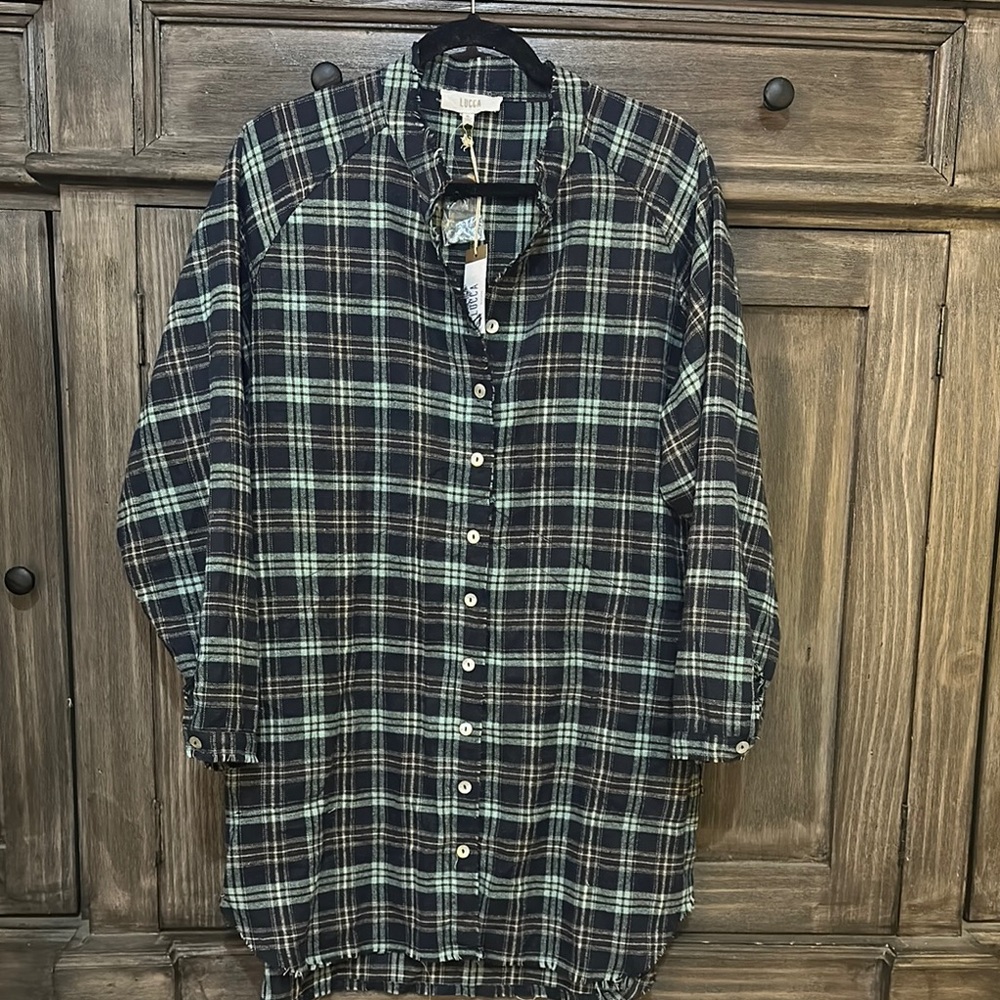 Plaid Button-Up Shirt or dress ( has pockets)